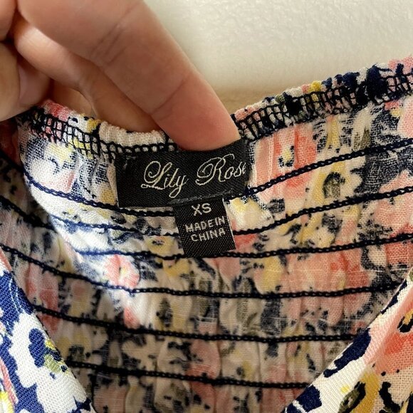 Lilly Rose Short Romper Puff Sleeve Women's XS Linen Blend Elastic Back Floral - Picture 3 of 8